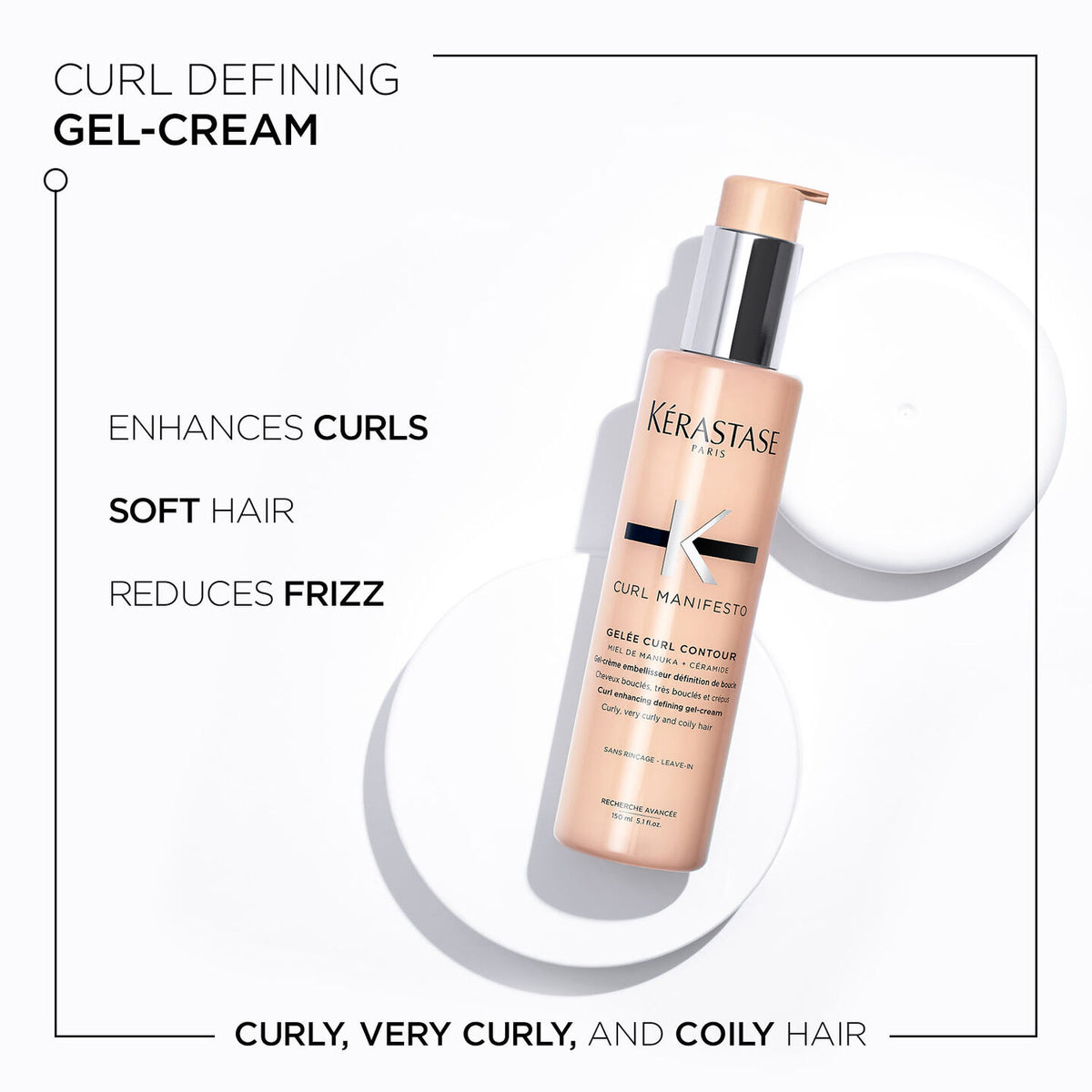Kerastase Curl Manifesto curl gel-cream bottle next to white gel swirl