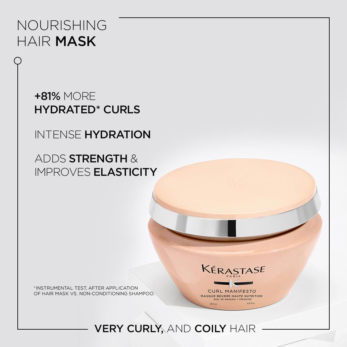 Kerastase Nourishing hair mask jar, peach container with chrome silver lid