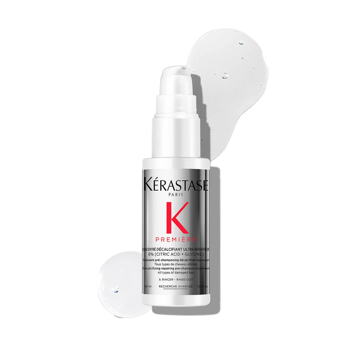 Hair pre-shampoo concentrate mini bottle with pump and protective cap, Kerastase K logo