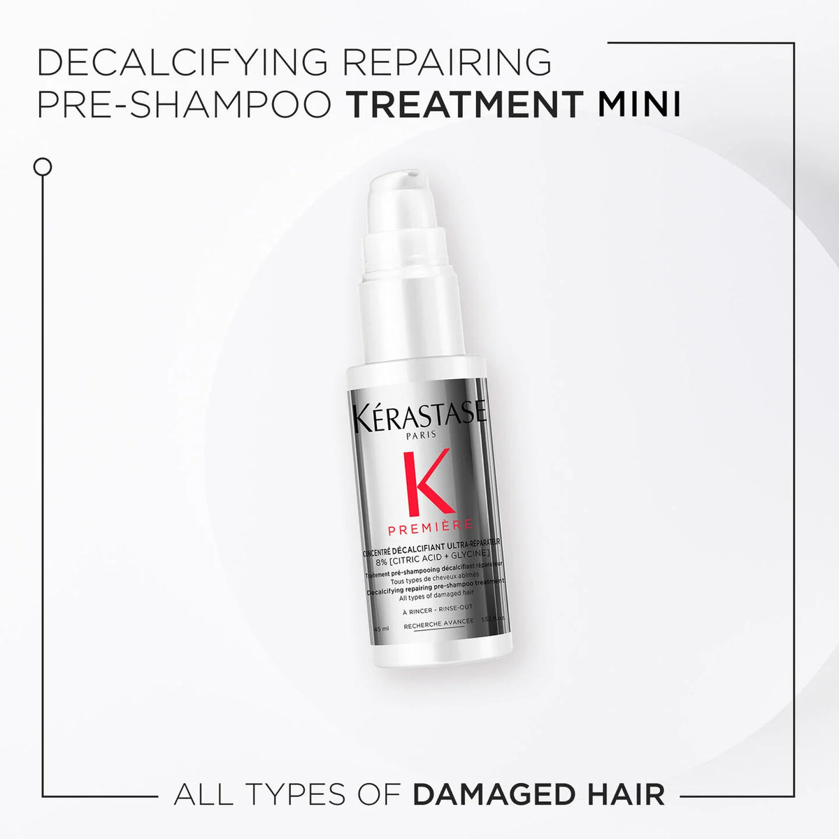 Kerastase pre-shampoo treatment mini bottle on a white circular card, pump dispenser