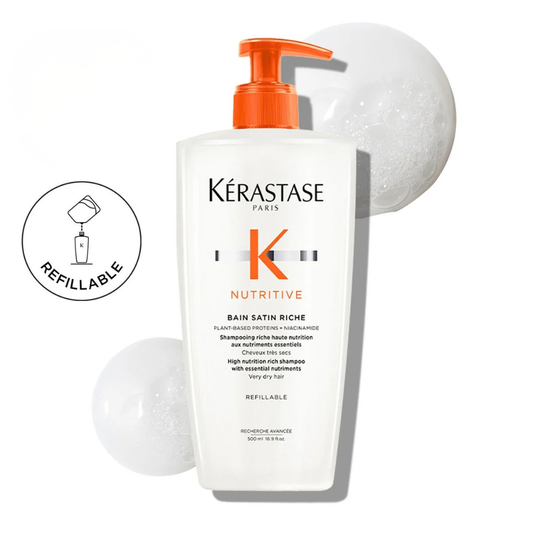 KERASTASE Nutritive Bain Satin Riche refillable shampoo bottle with orange pump